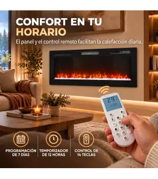 Chimenea Eléctrica Ultrafina 900/1800W Empotrable/Colgante/de Pie 12 Colores de Llama 3D Control Remoto hasta 35㎡ Negro