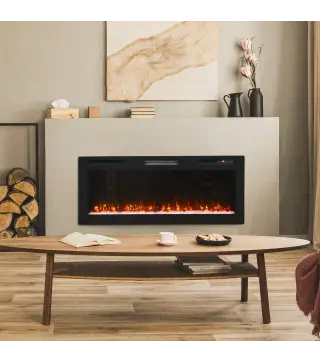 Chimenea Eléctrica Ultrafina 900/1800W Empotrable/Colgante/de Pie 12 Colores de Llama 3D Control Remoto hasta 35㎡ Negro