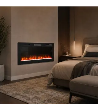 Chimenea Eléctrica Ultrafina 900/1800W Empotrable/Colgante/de Pie 12 Colores de Llama 3D Control Remoto hasta 35㎡ Negro