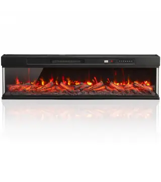 Chimenea Eléctrica Empotrable o de Pie 750/1500W 3 Caras 12 Colores de Llama 3D Termostato Control Remoto Negro