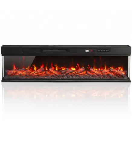 Chimenea Eléctrica Empotrable o de Pie 750/1500W 3 Caras 12 Colores de Llama 3D Termostato Control Remoto Negro