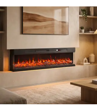 Chimenea Eléctrica Empotrable o de Pie 750/1500W 3 Caras 12 Colores de Llama 3D Termostato Control Remoto Negro