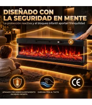 Chimenea Eléctrica Empotrable o de Pie 750/1500W 3 Caras 12 Colores de Llama 3D Termostato Control Remoto Negro