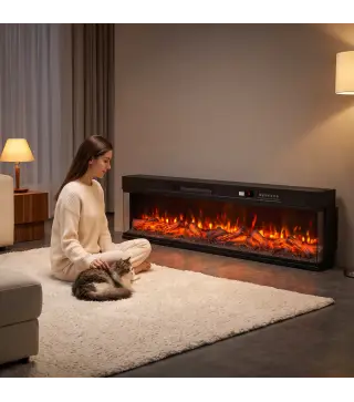 Chimenea Eléctrica Empotrable o de Pie 750/1500W 3 Caras 12 Colores de Llama 3D Termostato Control Remoto Negro