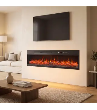 Chimenea Eléctrica Empotrable o de Pie 750/1500W 3 Caras 12 Colores de Llama 3D Termostato Control Remoto Negro