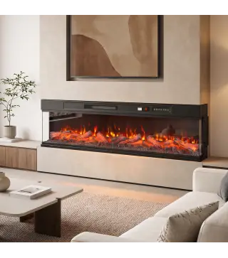 Chimenea Eléctrica Empotrable o de Pie 750/1500W 3 Caras 12 Colores de Llama 3D Termostato Control Remoto Negro