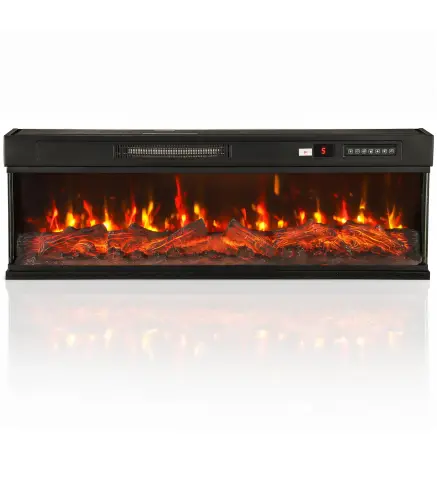 Chimenea Eléctrica Empotrable o de Pie 750/1500W 3 Caras 12 Colores de Llama 3D Termostato Control Remoto Negro