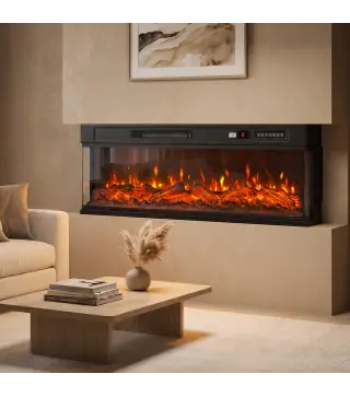 Chimenea Eléctrica Empotrable o de Pie 750/1500W 3 Caras 12 Colores de Llama 3D Termostato Control Remoto Negro