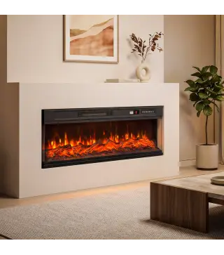 Chimenea Eléctrica Empotrable o de Pie 750/1500W 3 Caras 12 Colores de Llama 3D Termostato Control Remoto Negro