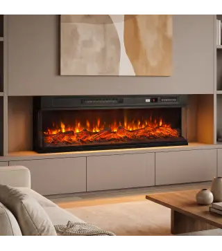 Chimenea Eléctrica Empotrable o de Pie 750/1500W 3 Caras 12 Colores de Llama 3D Termostato Control Remoto Negro