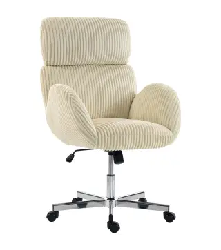 Silla de Oficina con Reposabrazos Respaldo Alto Reposacabezas Regulable Ruedas Altura Ajustable Giratoria Crema