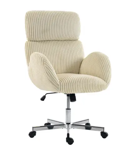 Silla de Oficina con Reposabrazos Respaldo Alto Reposacabezas Regulable Ruedas Altura Ajustable Giratoria Crema
