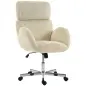 Silla de Oficina con Reposabrazos Respaldo Alto Reposacabezas Regulable Ruedas Altura Ajustable Giratoria Crema