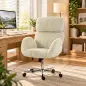 Silla de Oficina con Reposabrazos Respaldo Alto Reposacabezas Regulable Ruedas Altura Ajustable Giratoria Crema