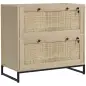 Armario Archivador de 2 Cajones de Ratán Bohemio con Cerraduras Barras para Carpetas, A4 y Legal 75x40x71,5 cm Roble
