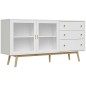 Aparador de Comedor con 2 Puertas de Cristal 3 Cajones y Patas de Madera de Caucho para Cocina Salón 160x40x80 cm Blanco