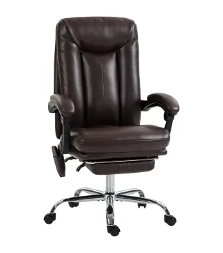Silla de Oficina con 6 Puntos de Masaje Calor Lumbar Reposapiés Altura Ajustable Control Remoto y Tejido de PU Marrón
