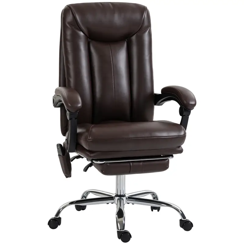 Silla de Oficina con 6 Puntos de Masaje Calor Lumbar Reposapiés Altura Ajustable Control Remoto y Tejido de PU Marrón Silla de Oficina con 6 Puntos de Masaje Calor Lumbar Reposapiés Altura Ajustable Control Remoto y Tejido de PU Marrón