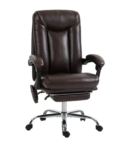 Silla de Oficina con 6 Puntos de Masaje Calor Lumbar Reposapiés Altura Ajustable Control Remoto y Tejido de PU Marrón
