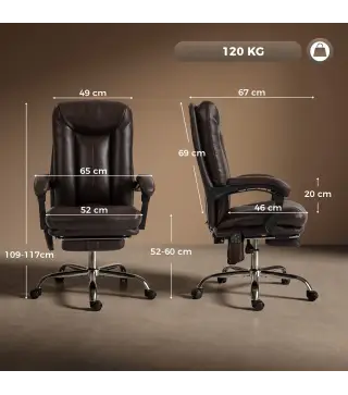 Silla de Oficina con 6 Puntos de Masaje Calor Lumbar Reposapiés Altura Ajustable Control Remoto y Tejido de PU Marrón