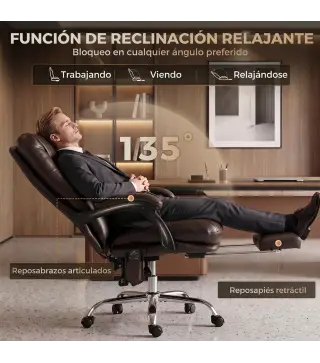 Silla de Oficina con 6 Puntos de Masaje Calor Lumbar Reposapiés Altura Ajustable Control Remoto y Tejido de PU Marrón