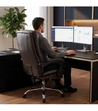 Silla de Oficina con 6 Puntos de Masaje Calor Lumbar Reposapiés Altura Ajustable Control Remoto y Tejido de PU Marrón