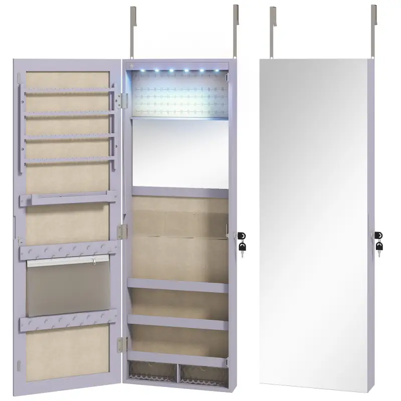 Espejo Joyero de Pared con Luces LED Espejo Pequeño Plegable Cerradura para Colgar en la Pared o en la Puerta Morado Espejo Joyero de Pared con Luces LED Espejo Pequeño Plegable Cerradura para Colgar en la Pared o en la Puerta Morado