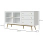 Aparador de Comedor con 2 Puertas de Cristal 3 Cajones y Patas de Madera de Caucho para Cocina Salón 160x40x80 cm Blanco