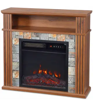 Chimenea Eléctrica Decorativa 1800W con Repisa Efecto Llama 5 Brillos Termostato Temporizador Mando Marrón