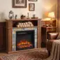 Chimenea Eléctrica Decorativa 1800W con Repisa Efecto Llama 5 Brillos Termostato Temporizador Mando Marrón