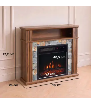 Chimenea Eléctrica Decorativa 1800W con Repisa Efecto Llama 5 Brillos Termostato Temporizador Mando Marrón