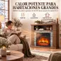 Chimenea Eléctrica Decorativa 1800W con Repisa Efecto Llama 5 Brillos Termostato Temporizador Mando Marrón