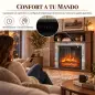 Chimenea Eléctrica Decorativa 1800W con Repisa Efecto Llama 5 Brillos Termostato Temporizador Mando Marrón