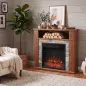 Chimenea Eléctrica Decorativa 1800W con Repisa Efecto Llama 5 Brillos Termostato Temporizador Mando Marrón