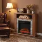 Chimenea Eléctrica Decorativa 1800W con Repisa Efecto Llama 5 Brillos Termostato Temporizador Mando Marrón
