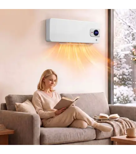 Calefactor Eléctrico de Pared 2000W con 3 Modos WiFi App Pantalla LED Termostato Temporizador y Oscilación Blanco
