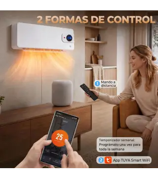 Calefactor Eléctrico de Pared 2000W con 3 Modos WiFi App Pantalla LED Termostato Temporizador y Oscilación Blanco