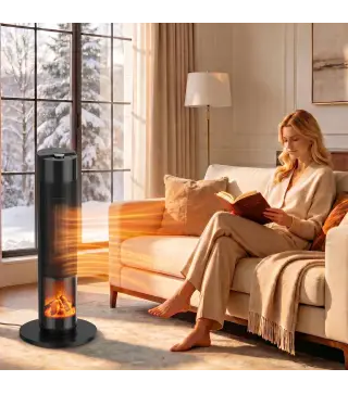 Calefactor Eléctrico Cerámico PTC 2000W con 5 Modos App Wi‑Fi Llama 3D Mando Protección Contra Sobrecalentamiento Negro