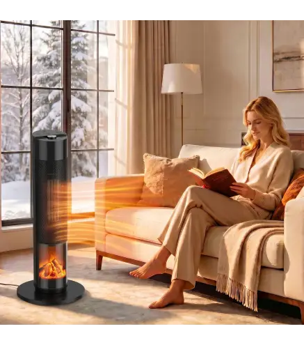Calefactor Eléctrico Cerámico PTC 2000W con 5 Modos App Wi‑Fi Llama 3D Mando Protección Contra Sobrecalentamiento Negro