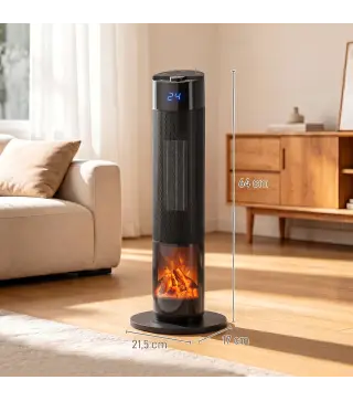 Calefactor Eléctrico Cerámico PTC 2000W con 5 Modos App Wi‑Fi Llama 3D Mando Protección Contra Sobrecalentamiento Negro