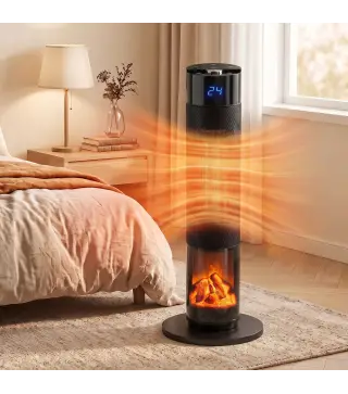 Calefactor Eléctrico Cerámico PTC 2000W con 5 Modos App Wi‑Fi Llama 3D Mando Protección Contra Sobrecalentamiento Negro