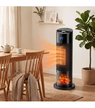 Calefactor Eléctrico Cerámico PTC 2000W con 5 Modos App Wi‑Fi Llama 3D Mando Protección Contra Sobrecalentamiento Negro