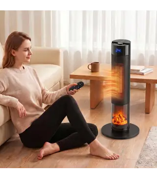 Calefactor Eléctrico Cerámico PTC 2000W con 5 Modos App Wi‑Fi Llama 3D Mando Protección Contra Sobrecalentamiento Negro
