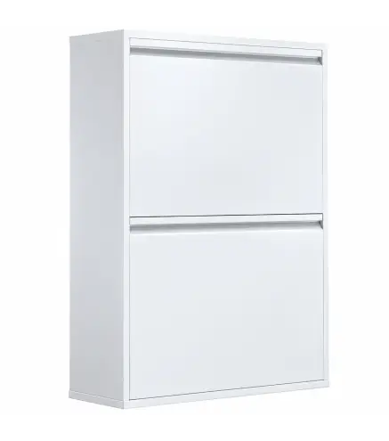 Mueble Cubos de Basura de Reciclaje de 4x15 L (60 L) 4 Compartimentos Estrechos de Acero Cierre Suave Blanco