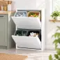 Mueble Cubos de Basura de Reciclaje de 4x15 L (60 L) 4 Compartimentos Estrechos de Acero Cierre Suave Blanco