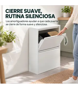 Mueble Cubos de Basura de Reciclaje de 4x15 L (60 L) 4 Compartimentos Estrechos de Acero Cierre Suave Blanco