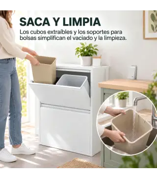 Mueble Cubos de Basura de Reciclaje de 4x15 L (60 L) 4 Compartimentos Estrechos de Acero Cierre Suave Blanco