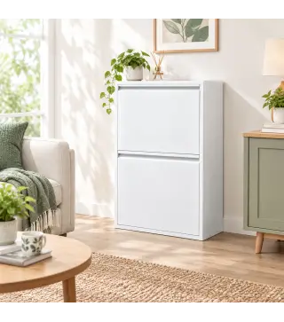 Mueble Cubos de Basura de Reciclaje de 4x15 L (60 L) 4 Compartimentos Estrechos de Acero Cierre Suave Blanco