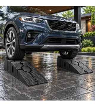 Juego 2 Rampas para Coches de HDPE Carga 2 Toneladas para Coches Estándares Furgonetas Pequeñas 90x29,5x22,5 cm Negro