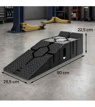 Juego 2 Rampas para Coches de HDPE Carga 2 Toneladas para Coches Estándares Furgonetas Pequeñas 90x29,5x22,5 cm Negro
